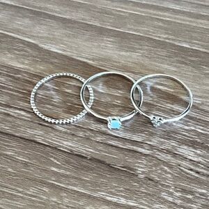 Elegant Silver and Turquoise Ring Set